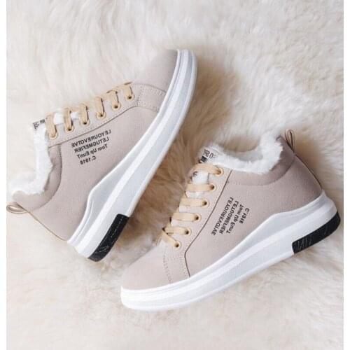 Womens Shoes Winter Womens Boots Warm Plush Ladies Casual Shoes Lace-up Fashion Sports Shoes Platform Snow Boots