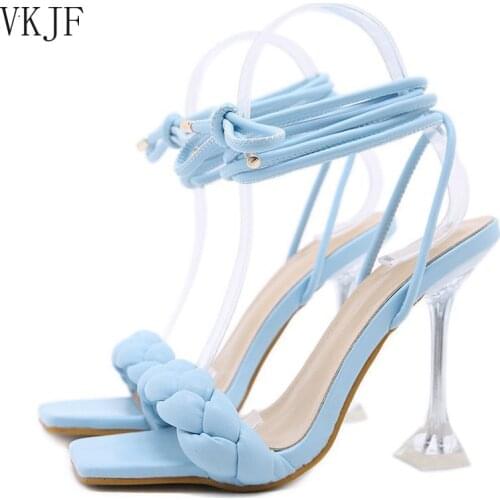 2021 New Summer Fashion Design Weave Women Sandals Transparent Strange High Heels Ladies Sandals Open Toe Shoes