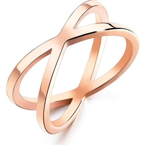 Womens Ring Rose Gold X Cross Stereo Surround Hollow Ring For Women Female Girl Trendy Jewelry Stainless Steel