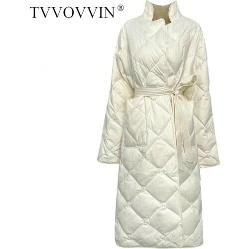 TVVOVVIN Winter Coat Women Down Bandage Vintage Long Down Jackets Women White Black Overcoat Women Long Winter Coats 2020 V26C