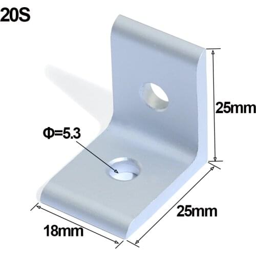 10pcs 2020 Silver Aluminum Extrusion Profile Aluminum Alloy 2 Hole 90 degreee Inside Corner Bracket