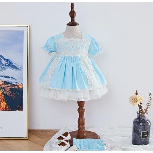 2PCS Summer Toddler Lolita Princess Dress Spanish Short Sleeve Frocks Bady Birthday Party Bow Lace Gown Dresses For Girl A316