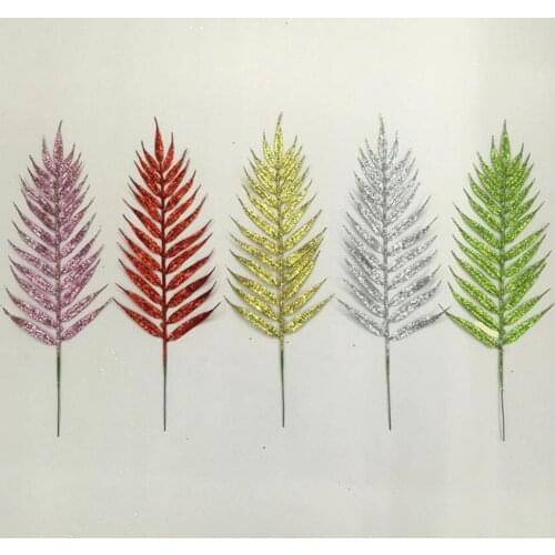 20pcs 38cm Artificial Glitter Bamboo Leaf Branch For Flower Arrangement Wedding Christmas Party Home Garden Decoration