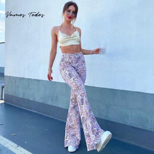 2021 Autumn Sexy High Waisted Trousers Paisley Floral Flare Bell Bottom Pants For Women Y2K Flared Womens Pants Vamos Todos