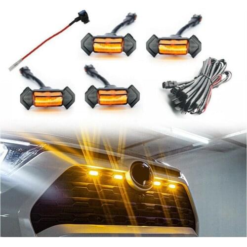 4Pcs/set Car LED Front Grill Lights Front Grille DRL Amber Lighting Kit For RAV4 2019-2021 Waterproof LED front grill lighting