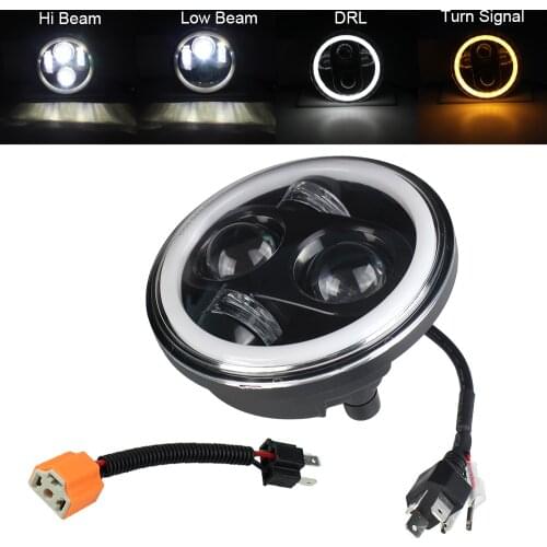 5.75 inch LED Headlight Projector Halo DHL High Low Beam with H4 Extend Wire for Sportster Dyna Iron 883