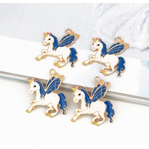 5pcs Lovely Enamel Unicorn Bracelet Charms Base Findings DIY Cute Animal Earrings Headwear Necklace Pendant Jewelry Making C35