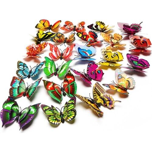 7cm 3D Mixed Color Double Layer Artificial Butterflies With Magnet Three-dimensional Wall Stickers Creative Home Decoration