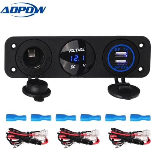 ADPOW 3.1A Dual USB Power Car Adapter Charger 12V LED Digital Voltmeter Cigarette Lighter Splitter Socket