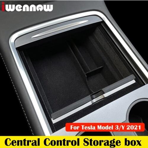Car Center Console Storage Box for Tesla Model 3 Y 2021 Flocking Hidden Holder Organizer Containers Auto Interior Accessories