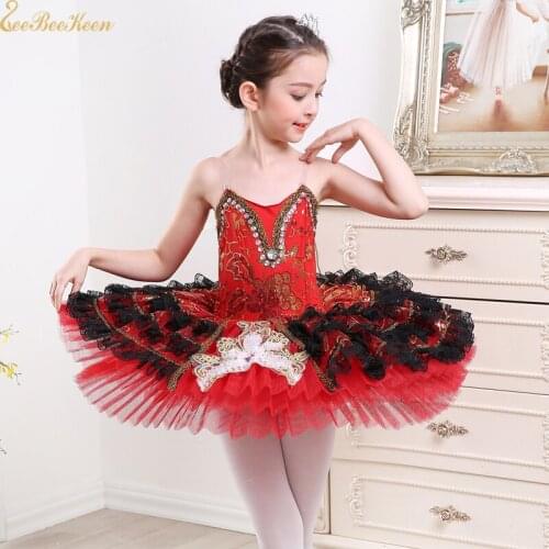 Ballet Red Dress Lace Dress Women Ballet Dance Dress Girls Lake Swan Tutu Ballet Ballerina Professional Performance Costume