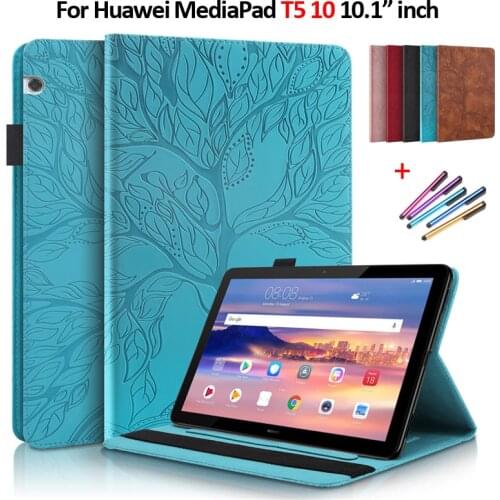 Emboss Tree PU Leather Flip Case for Huawei Mediapad T5 10 Case 10 1 inch Wallet Stand Tablet Funda for Huawei Mediapad T5 10.1