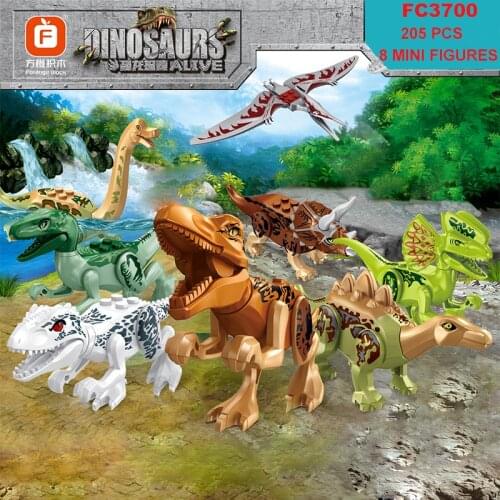 Jurassic Dinosaur Park Animal Building Blocks with Action Tyrannosaurus Raptor Brick Children Gift Toys 8 Dinosaur Mini Figures