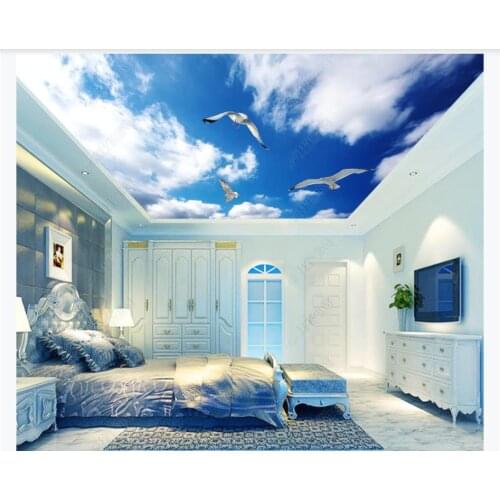 Fantasy blue sky white clouds cloud zenith ceiling mural Living room Bedroom background wallpaper Mural Papel De Parde