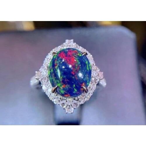 H417 Fine Jewelry Pure 18 K Gold Jewelry 100% Natural 2.86ct Black Opal Gemstones Diamonds Female Rings for Women Fine Ring