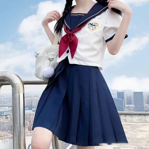 JK017 Woman School Uniforms Sexy Student Sailor Cosplay Costume Lovely Japanese JK Suit Girls Pleated Skirt with Bow Tie