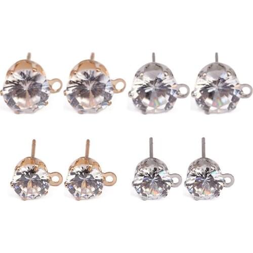 Julie Wang 50PCS 6/8mm Round Zircon Stud Earrings Copper Claw Clasp Fashion Women Crystal Earrings Jewelry Making