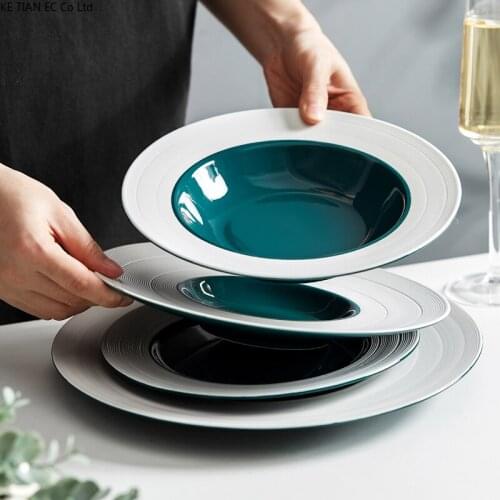 European Style Ceramic Brushed Western Steak Plate Straw Hat Plate Home Round Main Course Fruit Flat Plate Restaurant Tableware