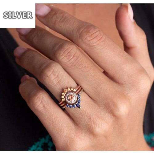 3 pcs Set Rose Gold 925 sterling silver Three-piece Rings for Women Elegant Chic Gem Zircon Wedding Rings Jewelry Vintage round