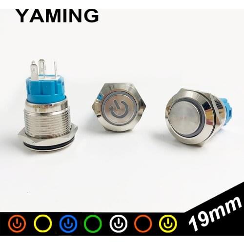 19mm Metal Push Button Micro Switch LED Lamp Momentary/self-locking Waterproof IP65 Latching Maintained Car Auto Engine PC Power