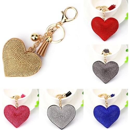 Fashion Heart Handmade Cute Crystal Keychain For Women Car Pendant Statement Rhinestone Jewelry Bag Key Chains Ring Wholesale