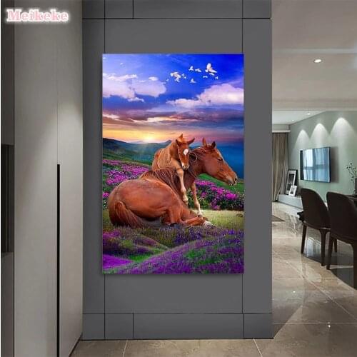 Horses on the grassland animal DIY Diamond Painting Horses animal Diamond Embroidery cross Stitch Rhinestone Mosaic Painting