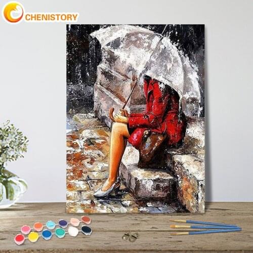 CHENISTORY Digital Oil Painting By Numbers Kit Handpainted Picture By Number Sale Rain Landscape Drawing Canvas Home Decoration
