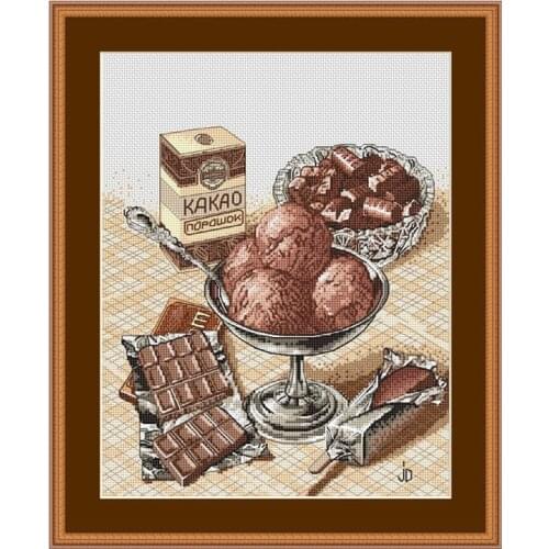 Cross Stitch Kit Chinese Embroidery Material Package 11CT Printed Cloth Chocolate Ice Cream