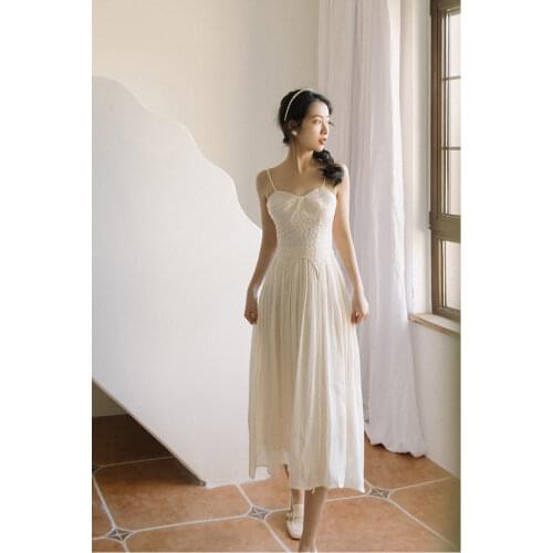 Spring And Summer New Womens Super Gentle Wind Chic Design Sense Suspender Dress Retro Forest Holiday Suit Fairy