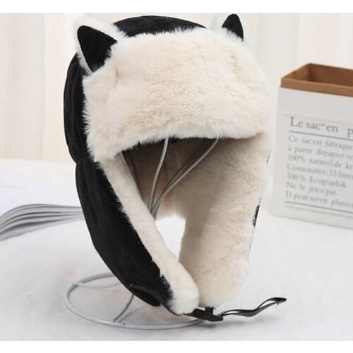 Autumn Winter Ushanka for Female Warm Hat Girl Cute Riding Windbreak Hat Earmuff with Cashmere Warm Cotton Hat Cat Ear Cap