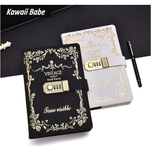 Password Book with Lock Diary A5 Korea Retro Notebooks Journals Creative School Office Supplies Stationery Cover Planner