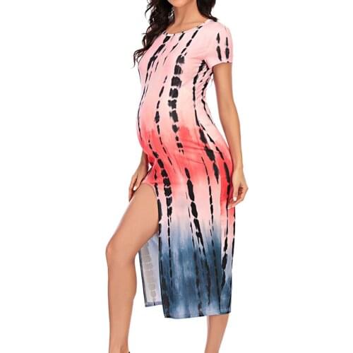 Maternity Dresses Pregnancy Clothes Plus Size Dress Round-neck Short-sleeved Printed Maternity Dress For Women Robe Femme