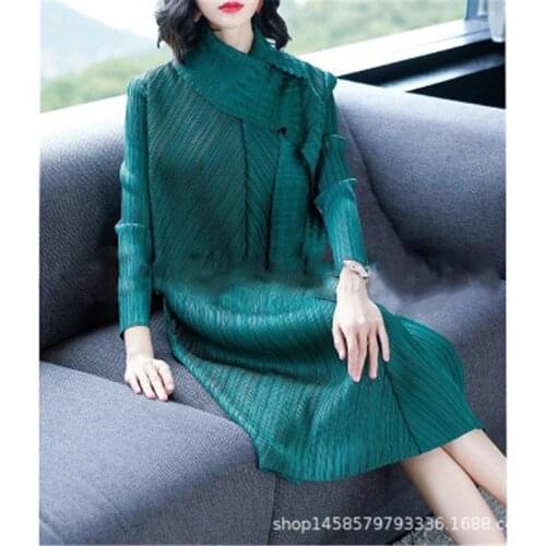 Mid Length Maxi Dresspleated Brand Scarf Style Turtleneck Long Sleeved Summer Ladies Loose A-line Plus Size Women Y2k Lolita