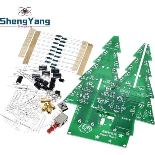 ShengYang 1PCS Three-Dimensional 3D Christmas Tree LED DIY Kit Red/Green/Yellow LED Flash Circuit Kit Electronic Fun Suite