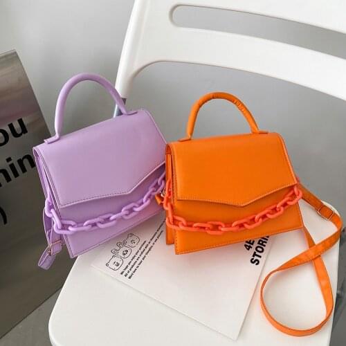 Fashion Women PU Leather Pure Color Shoulder Crossbody Messenger Bags Casual Ladies Thick Chain Small Top-handle Handbags