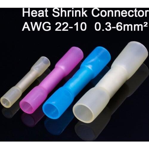 Heat Shrinkable Cable Terminal Tube 20PCS/Bag BHT0.5 BHT1.25 BHT2 BHT5 AWG22-10 Waterproof Butt Crimp Copper Insulated Connector