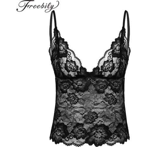 Mens Sissy Lingerie See Through Sheer Lace Adjustable Spaghetti Straps Camisole Vest Crop Top Sexy Nightwear Male Gay Underwear