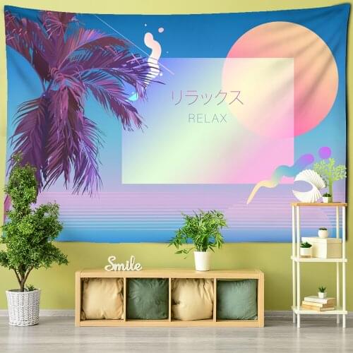 Tropical Palm Tree Tapestry Beach Vintage Retro Futuristic Wall Tapestry Background for Home Decorations
