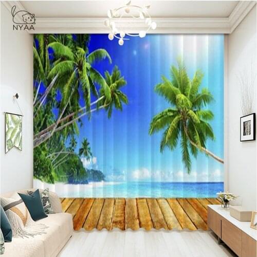 Tropical Ocean Plam Trees Curtain Luxury Living Room Girl Curtains In The Kitchen Short Bedroom Curtains Blackout Micro Shading
