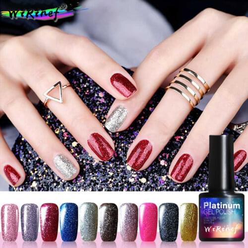 WiRinef Bright Platinum Nail Gel Polish Colorful Gel Shining Glitter UV LED Nail Art Gel Polish Lacquer Varnish
