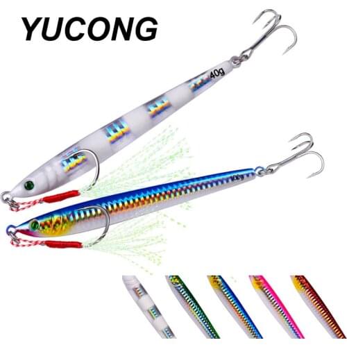 YUCONG 1PX Slow Long Metal Jig Fishing Lure 10-21-28-40-60g Cast Jigging Spoon Artificial Shore Lead Fish Bait Sea Bass Fishing