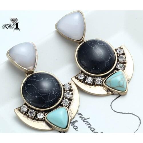 YaYi Jewelry Fashion BOHO Black Marble Crystal Rhinestone Dangle Women Ancient Gold Color Wear Ear Band Long Tassel Earrings