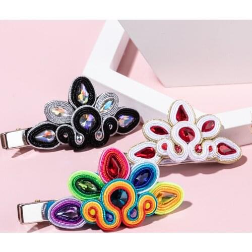 Handmade Flower Hairpin Soutache Hair jewelry clips Women hair jewelry Fashion hair barrette Crystal Clip Hair accessories gift