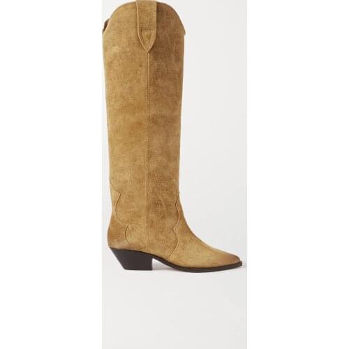 Women Shoes Paris Denvee Suede Knee Boots Runway Western Boots