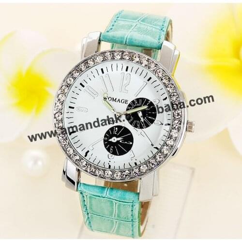 100pcs/lot WOMAGE-9346 Crystal Dial For Women Dress Watch Steel Case Ladies Quartz Watches Womage Casual Analog Wristwatches
