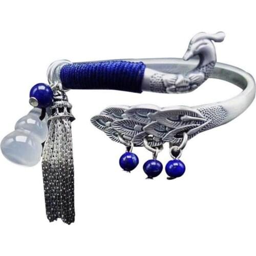 BOCAI S999 Sterling Silver bracelet for women retro peacock Bracelet opening National Style pure Silver Bracelet
