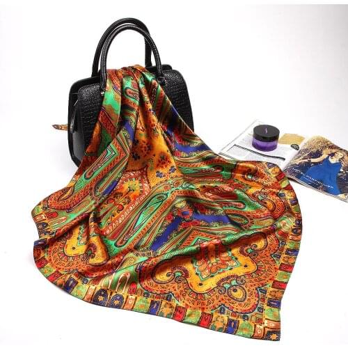 Fashion Scarves For Women Silk-Satin Scarf Female Print Square Scarfs For Ladies Luxury Bandana Hijab Shawl Wraps Girl 90cm*90cm