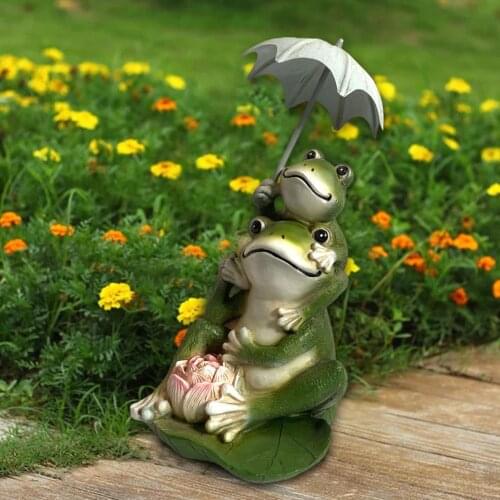 Umbrella Frog Statue Outdoor Figurine Custom Garden Ornaments Cartoon Frog Resin Animal Sculpture Courtyard Pastoral Decorations