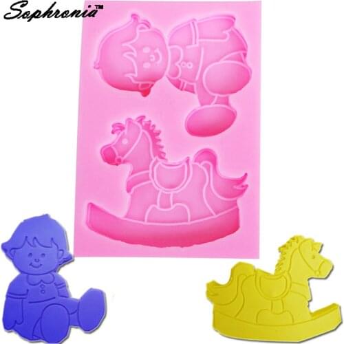 10PCS/SET F1225 Cute Baby Trojan Silicone Mold Birthday Party Border Decoration Fondant Candy Chocolate Gumpaste 9.6*6.8*1cm