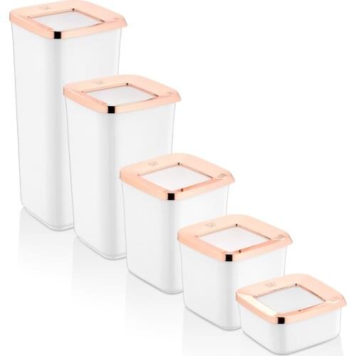 5 Piece White Storage Box Pantry Kitchen Refrigerator Organizer Food High Quality Rice Pasta Coffee Candy European Modern Luxury Transparent Container Square Original Set Vacuum Cover Noodles Legumes Grain Airtight